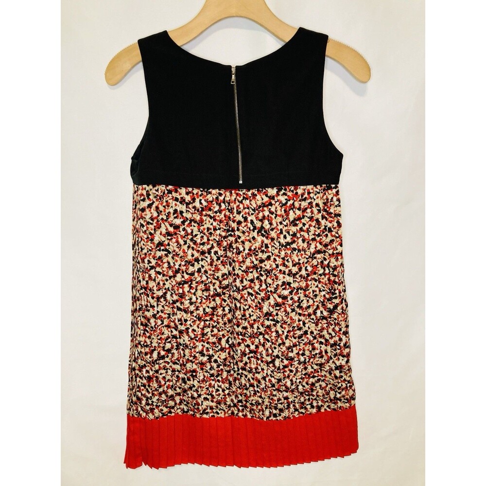 LOFT Shift Dress Size 0 Red Black Sleeveless Short Pleated All Over Classic - Picture 4 of 6